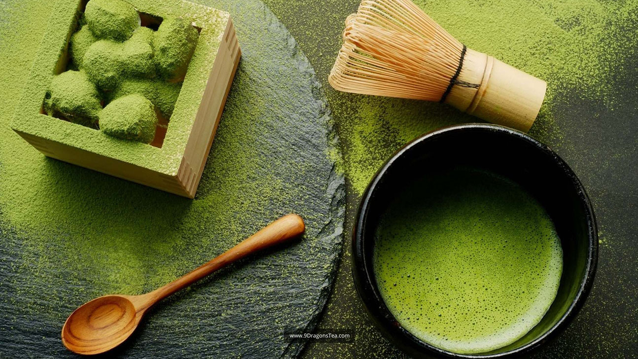 matcha green tea with bamboo whisk