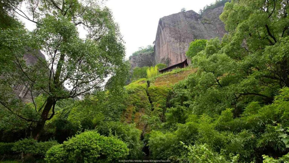 wuyishan landscape peak view big rock mountain with gazebo sky view