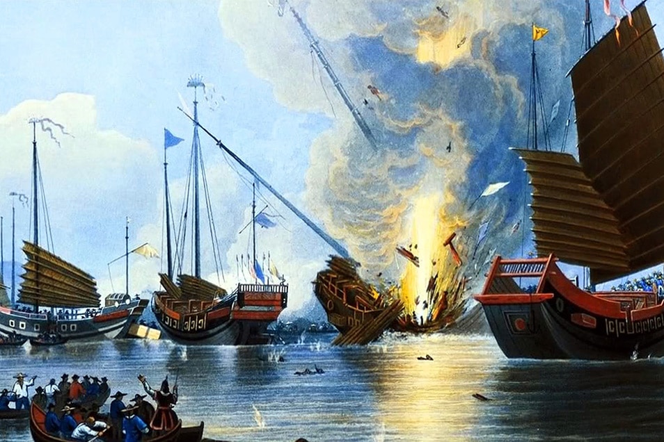 ActionFliks 9 Dragons Tea China Tea Trade British Opium War Bridgeman The Steamer Nemesis Destroying Chinese War Junks in the Canton River
