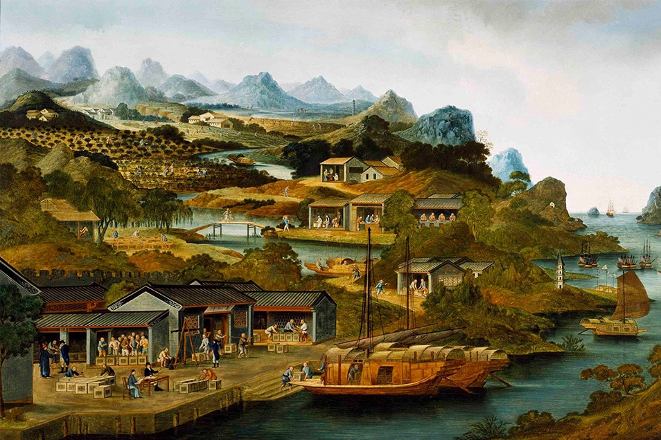 ActionFliks 9 Dragons Tea Chinese Tea Culture Historical Painting Peabody Museum China Tea Trade c1790-1800 by unknown Chinese artist web