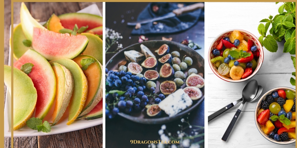 how to host a virtual tea party-healthy fruits-cantaloupe-watermelon-figs-grapes-mixed berries