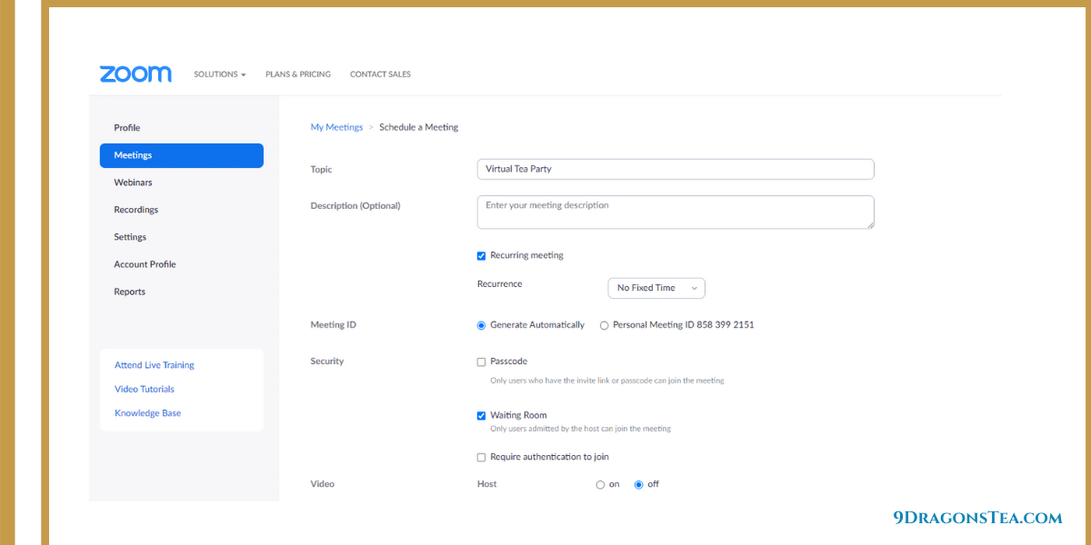how to host a virtual tea party-zoom meeting set up-unchecked the pass code
