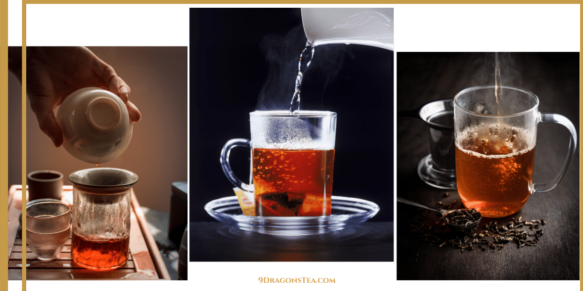 black tea being poured into cups