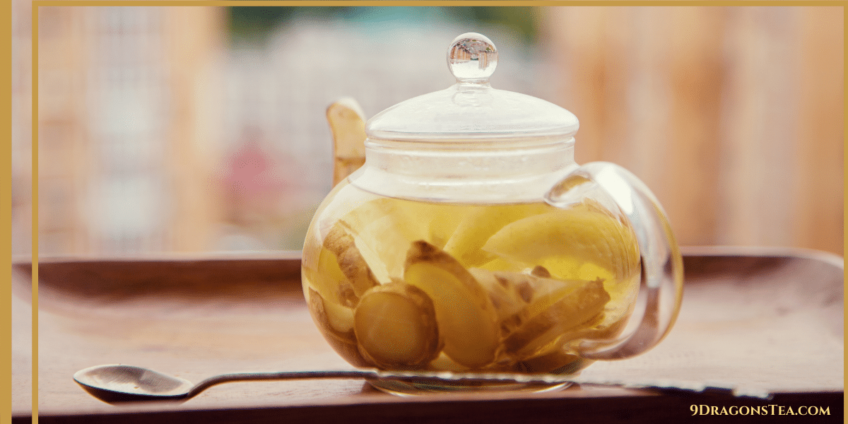 Ginger with tea in glass teapot